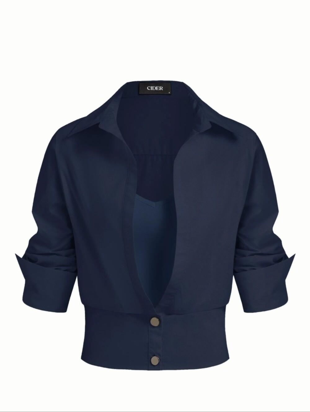 Cider Navy Cotton Collar Mid-Length Wide Collar Statement Cuffs L
